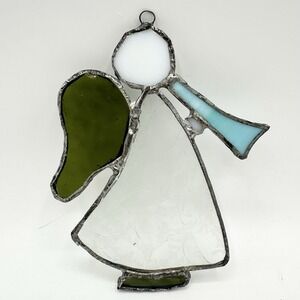 Vintage Stained Glass Christmas Ornament Angel Horn Handmade Sun Catcher